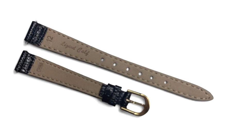 (SET OF 6) 12mm Black Genuine Lizard Watch Band-Black