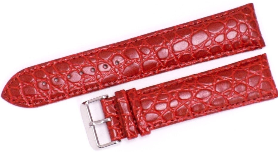 Watch Band Genuine Leather Red ,Crocodile Grain (THICK) 20mm XXL (A1 Quality)