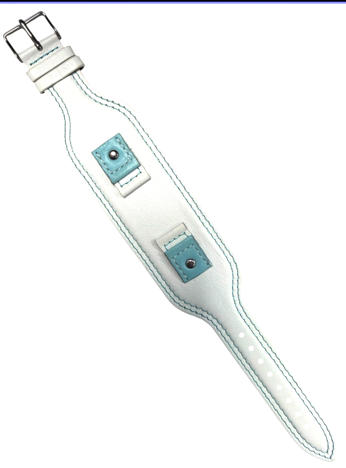 18mm Genuine Leather White ( &Blue) Watch Band Compatible with Fossil & Guess