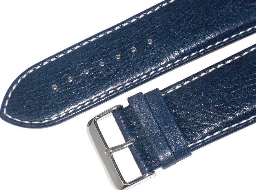 WATCH BAND D.BLUE GENUINE LEATHER 30MM PADDED,WHITE STITCHES SOFT( HIGH QUALITY)
