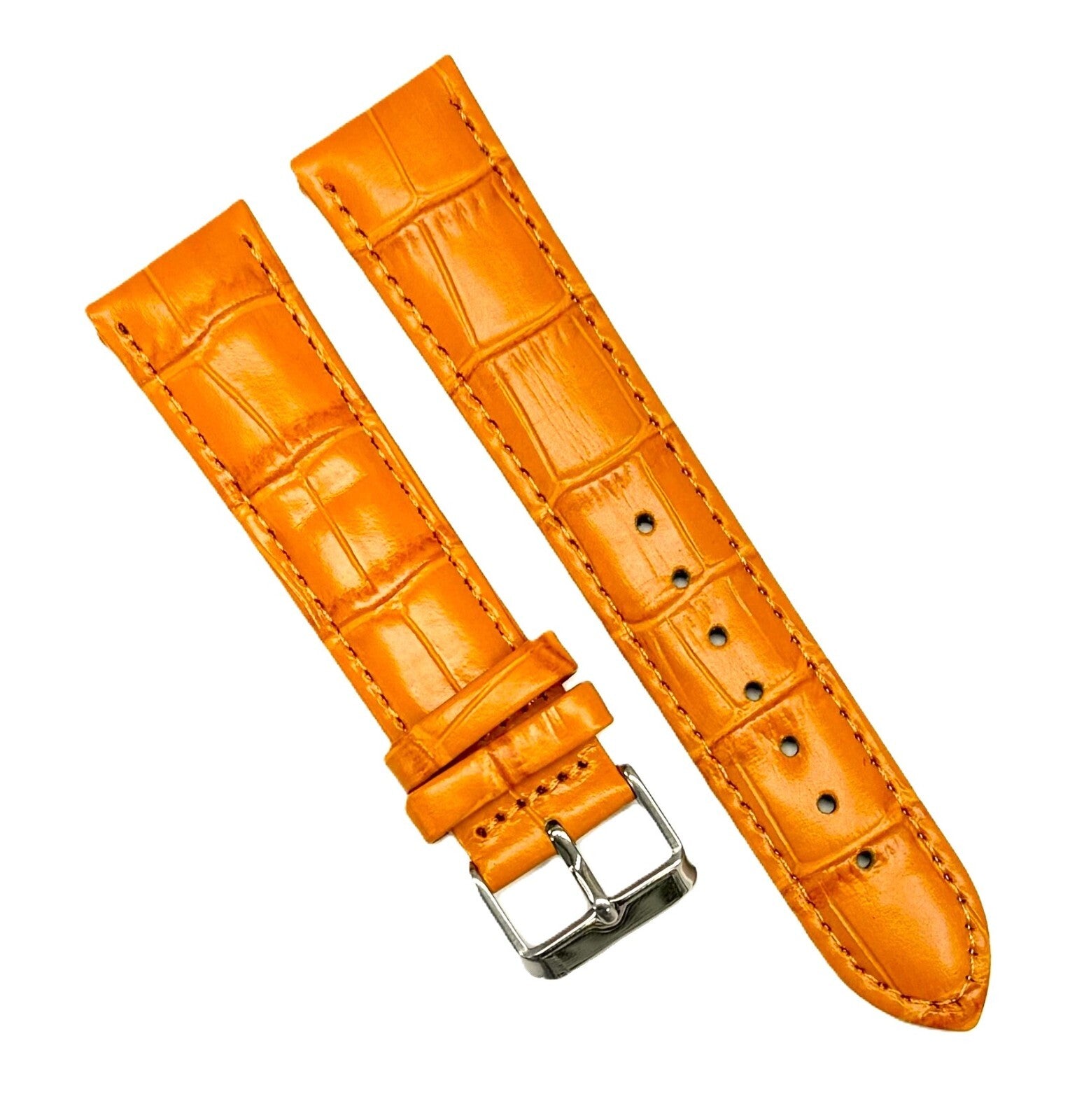 18mm Genuine Leather Watch Band, Sunshine Orange, Padded Alligator Grain Style