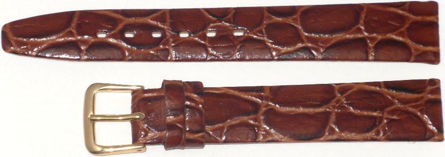 Watch Band Brown Genuine Leather Crocodile Grain Flat,Slim 10mm( High Quality)