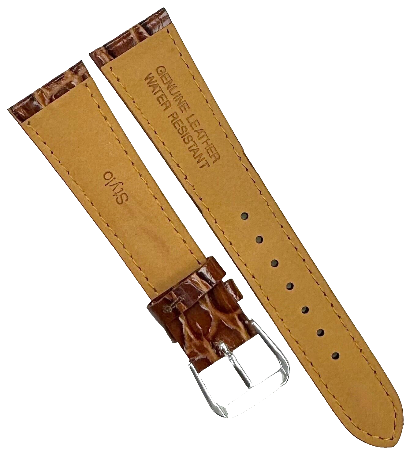 Watch Band D.Brown Genuine Leather Crocodile Grain Padded,Stitched 18mm