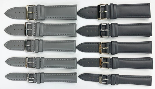 Watch Bands Genuine Leather Grey Plain Padded 16,18,20,22,24mm