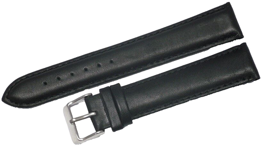 24MM Extra Long Plain Black Genuine Leather Padded Watch Band