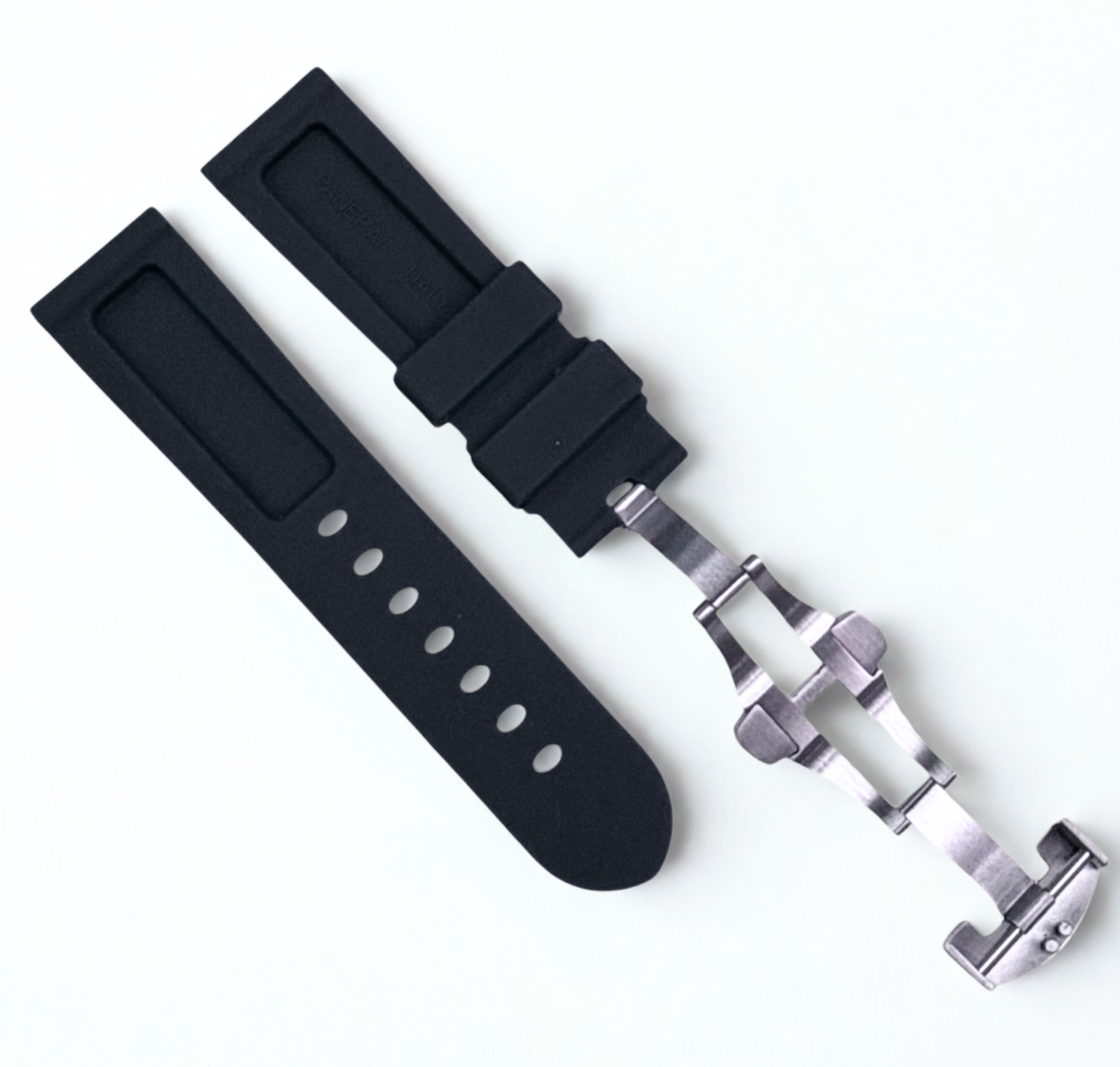 Black 26mm Rubber Watch Band for PANERAI OFFICIAL w/ Deployment Clasp