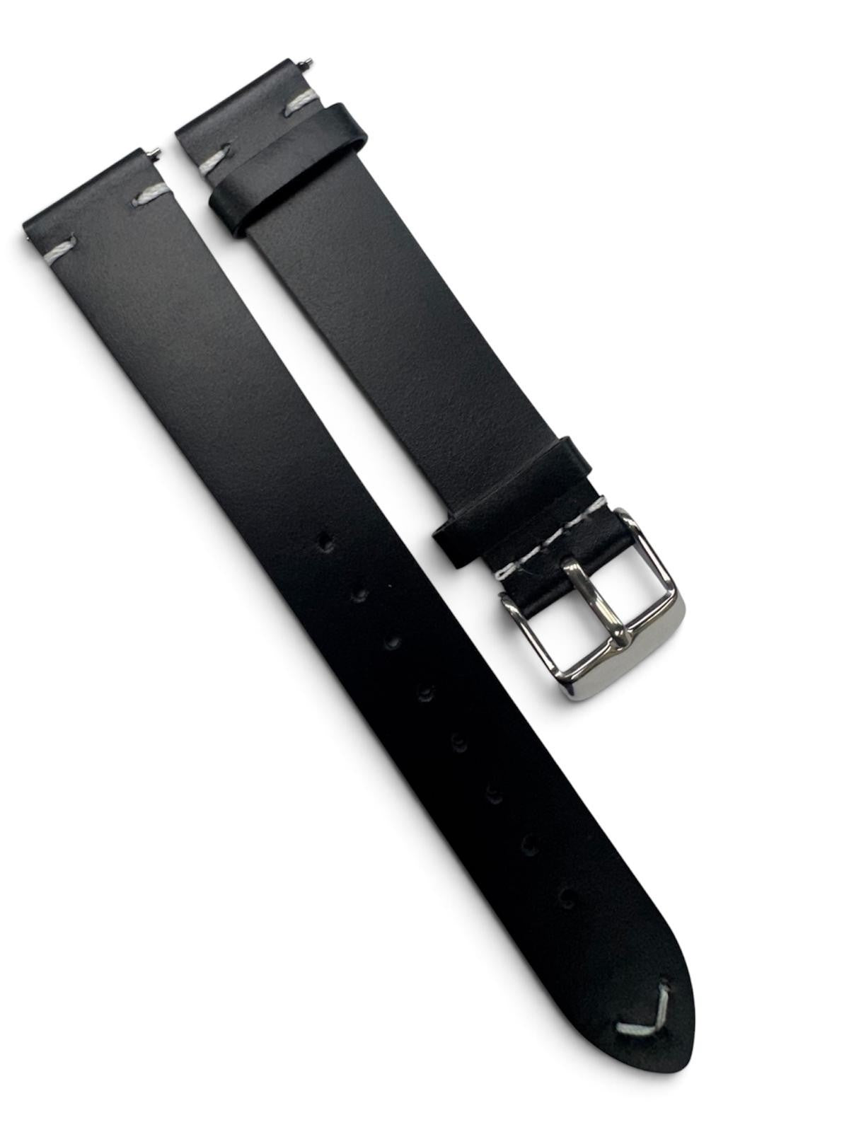 STITCHED GENUINE LEATHER UNIVERSAL WATCH BAND 18mm BLACK COLOR