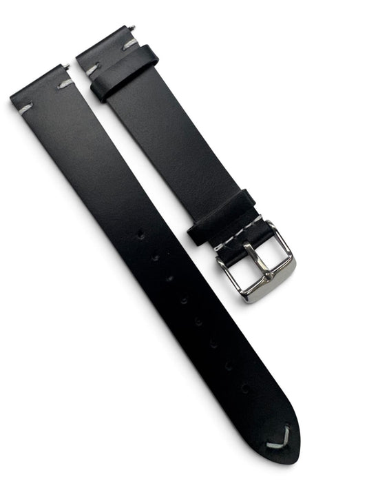STITCHED GENUINE LEATHER UNIVERSAL WATCH BAND 18mm BLACK COLOR