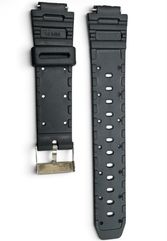 14MM BLACK PLASTIC PVC WATCH BAND FOR CASIO