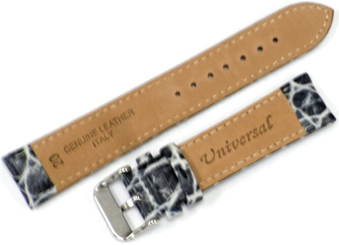 Watch Band Grey Genuine Leather Crocodile Grain Padded 20,22,24,26mm