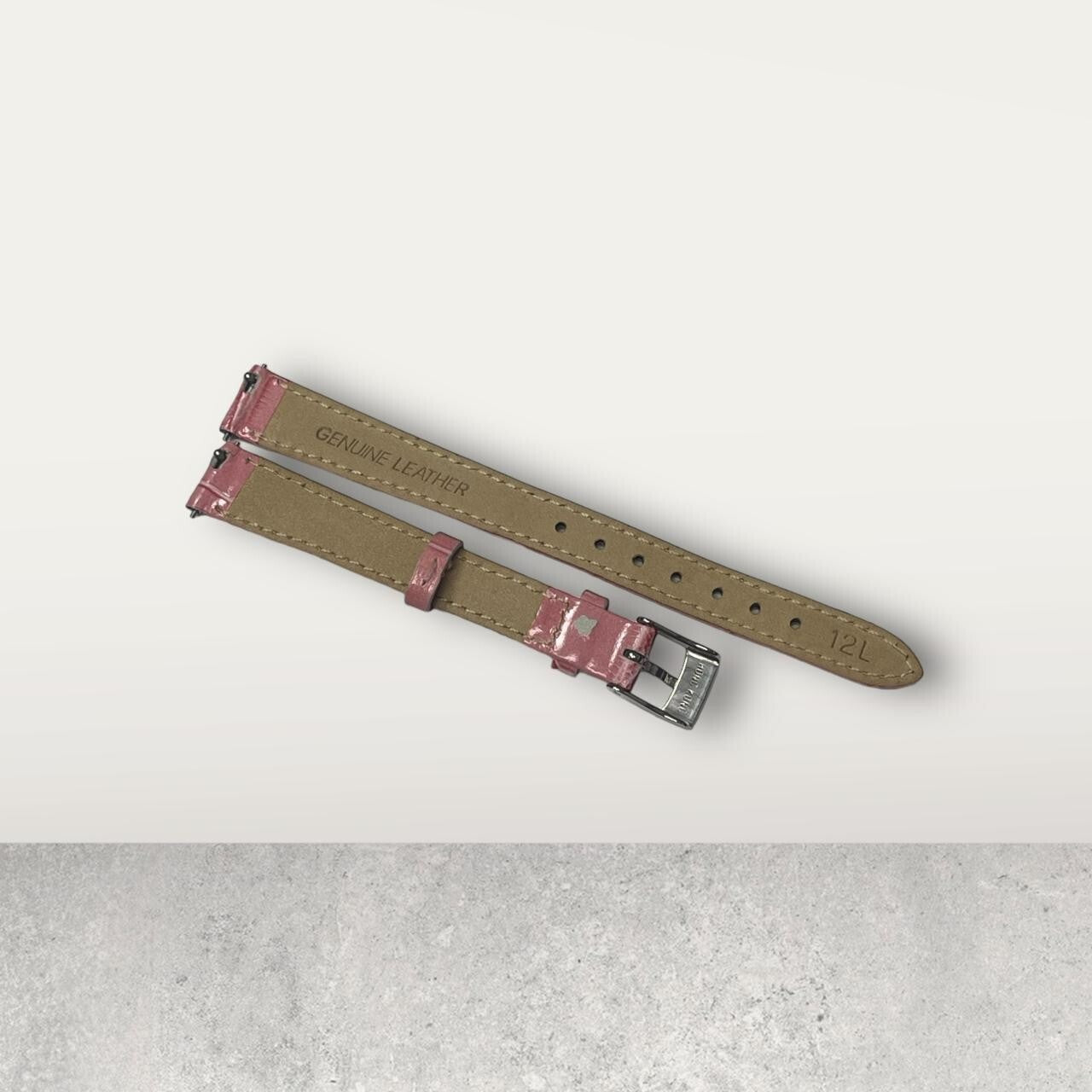 Watch Band Genuine Leather Alligator Grain PINK Padded,Stitched 12mm