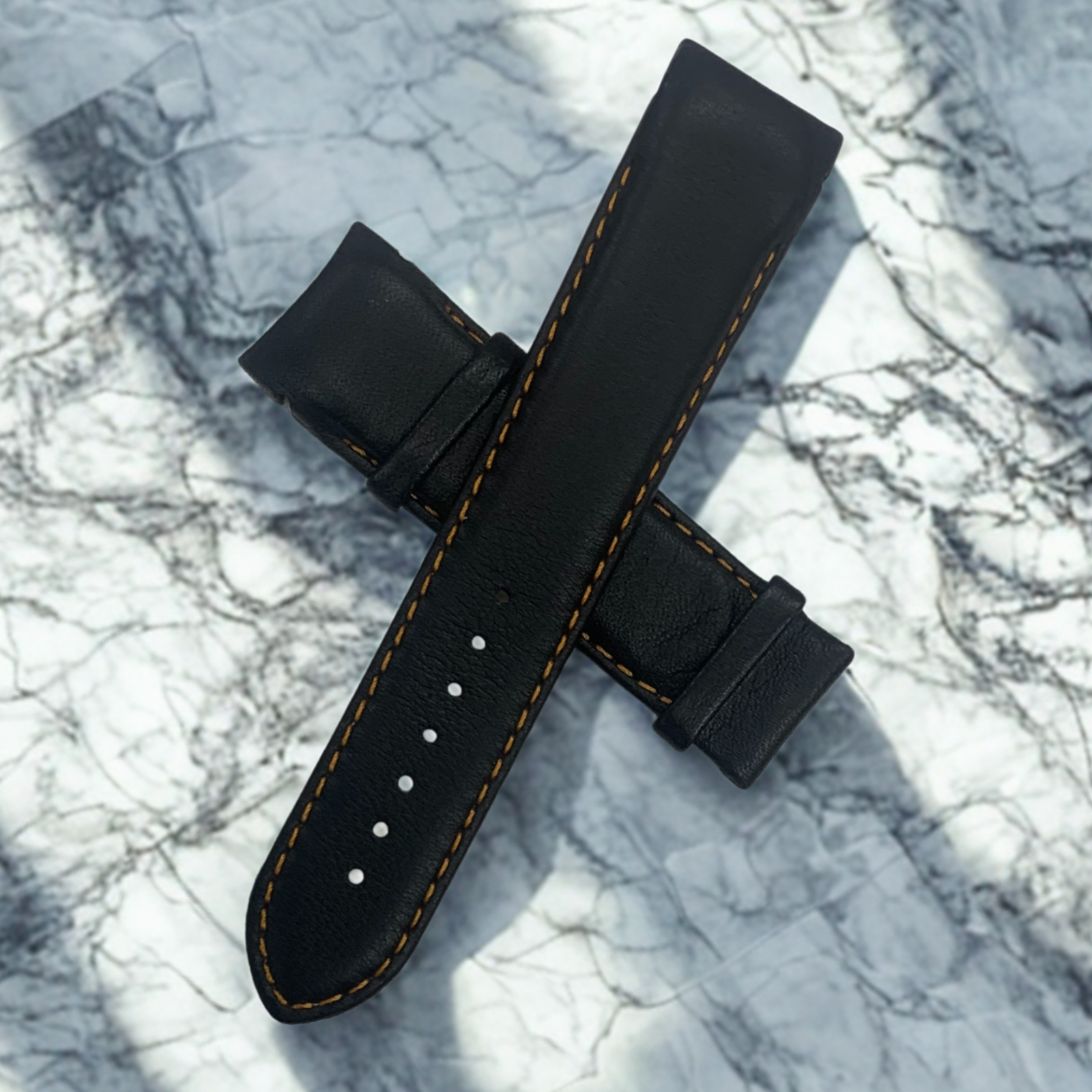 Tissot T610028614 Black Leather - Watch Band 24mm Lug 22mm Buckle -Orange Stitch