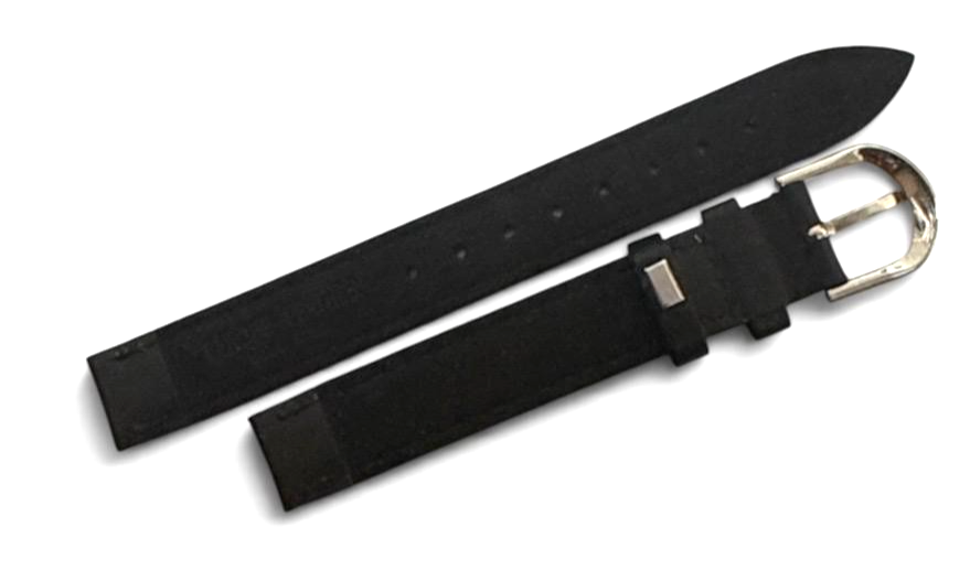 Watch Bands Black Genuine Leather Stitched Padded 12MM Plain