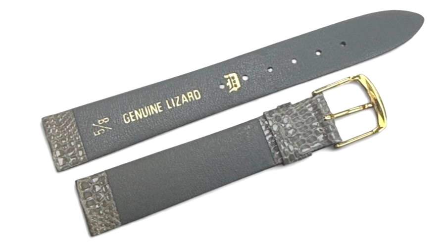 Vintage Downing Gray Lizard Grain w Gold Tone Buckle Watch Band 16mm
