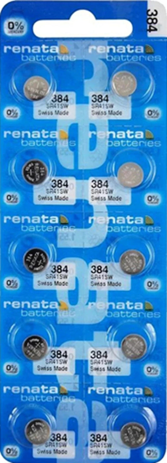 Ten (10)  Renata 384 Watch Battery  SR41SW SWISS MADE, 0% MERCURY