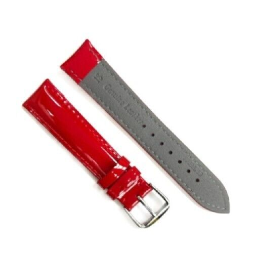 Watch Band 14MM Red Glossy  Genuine Leather Soft Sweat Proof, Stitched, Padded