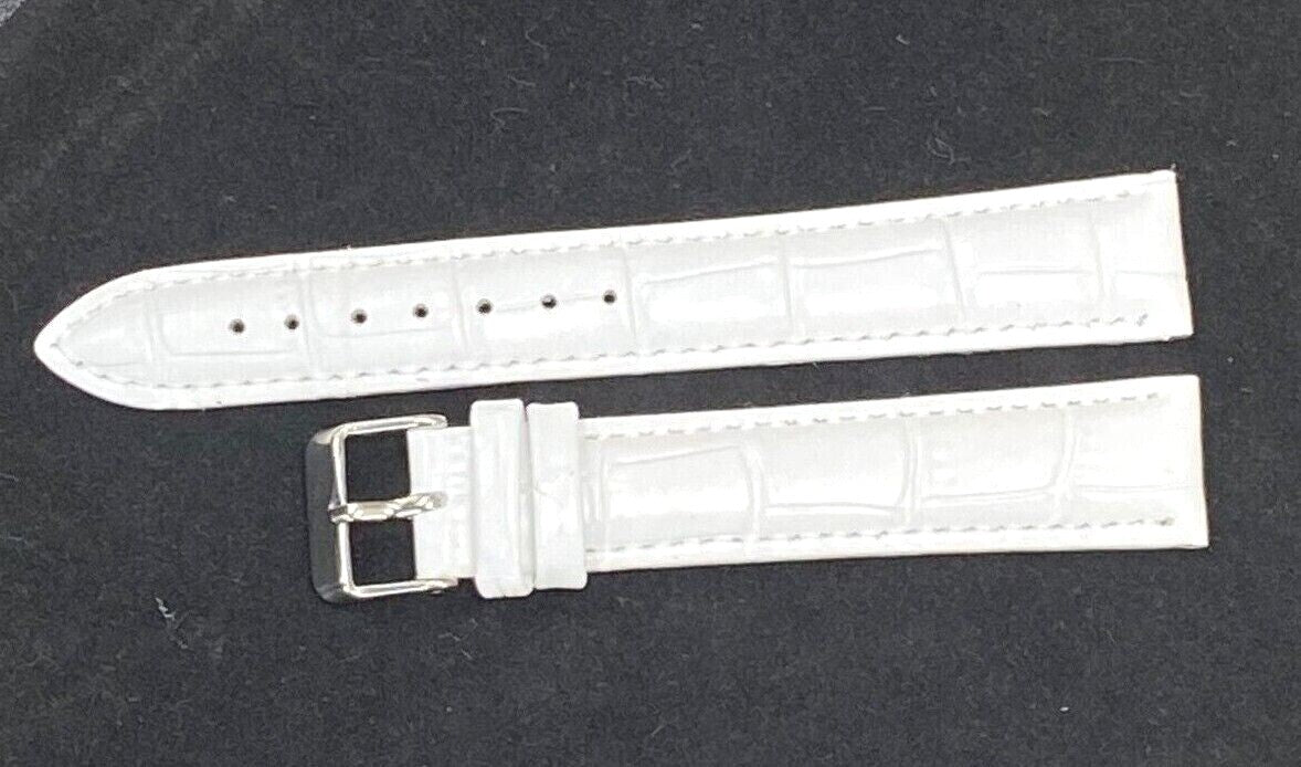 Watch Band Genuine Leather Alligator White(PADDED) 16,18,20,22,24mm XXL
