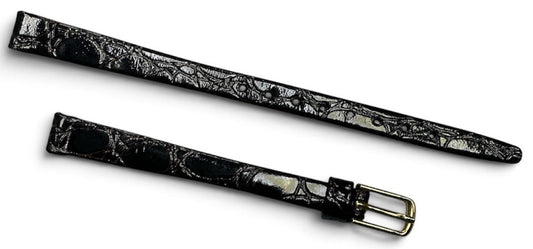DARK BLACK HIRSCH  VINTAGE GENUINE CROCOGRAIN WATCH BAND  Gold Buckle 8 Mm