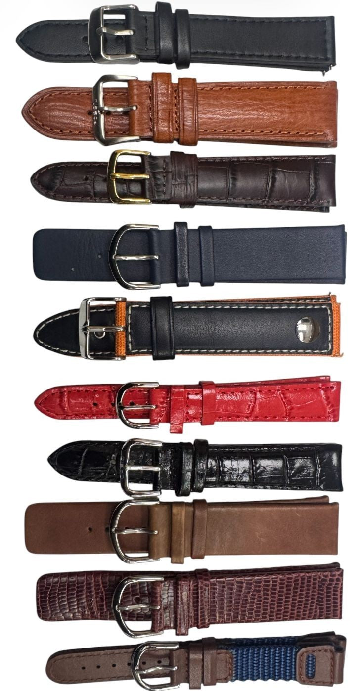 LOT OF 10 WATCH BANDS MIX SIZE STYLE AND COLORS 16-22mm