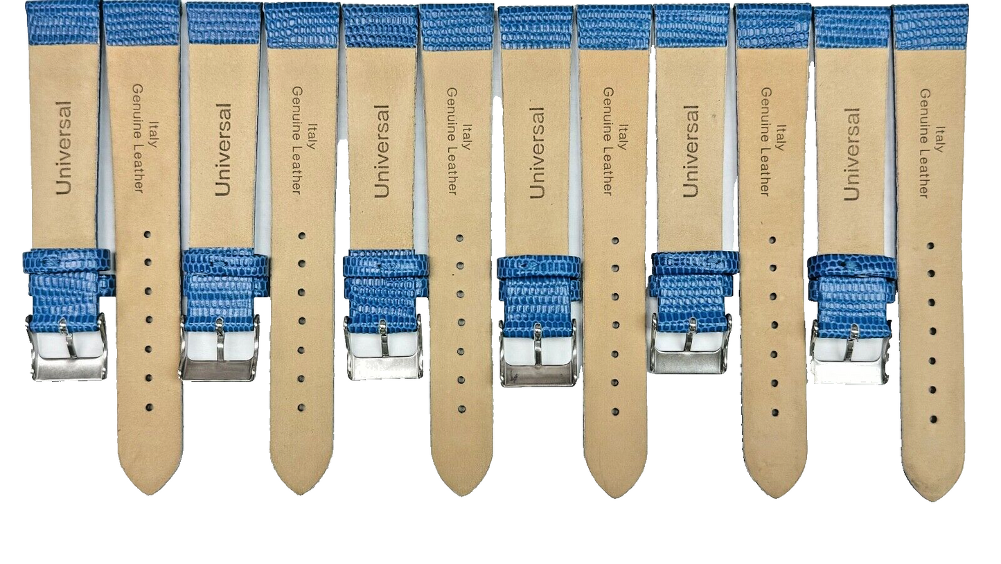 Watch Band Genuine Leather BLUE  Lizard Grain Flat 18MM (Lot of 6 bands)