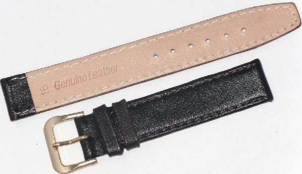 Watch Band Plain (Dark Brown) Genuine Leather  Flat Stitched 16mm (A1 Quality)