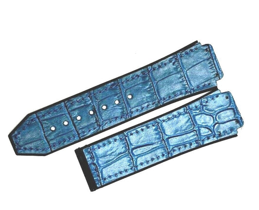 ALLIGATOR GRAIN LEATHER RUBBER WATCH BAND FOR HUBLOT WATCHES OF SIZE 19X22MM