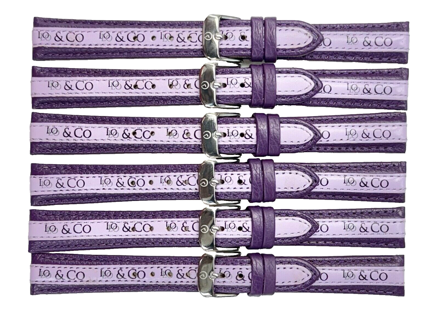 LO&CO Watch Band 16mm Regular Purple Genuine Leather  Stitched, Padded (Lot of 6