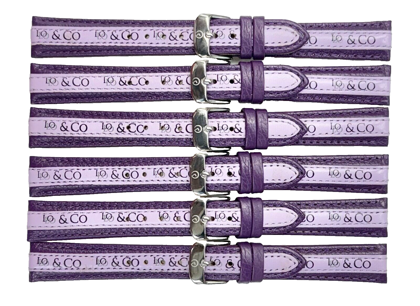 LO&CO Watch Band 16mm Regular Purple Genuine Leather  Stitched, Padded (Lot of 6