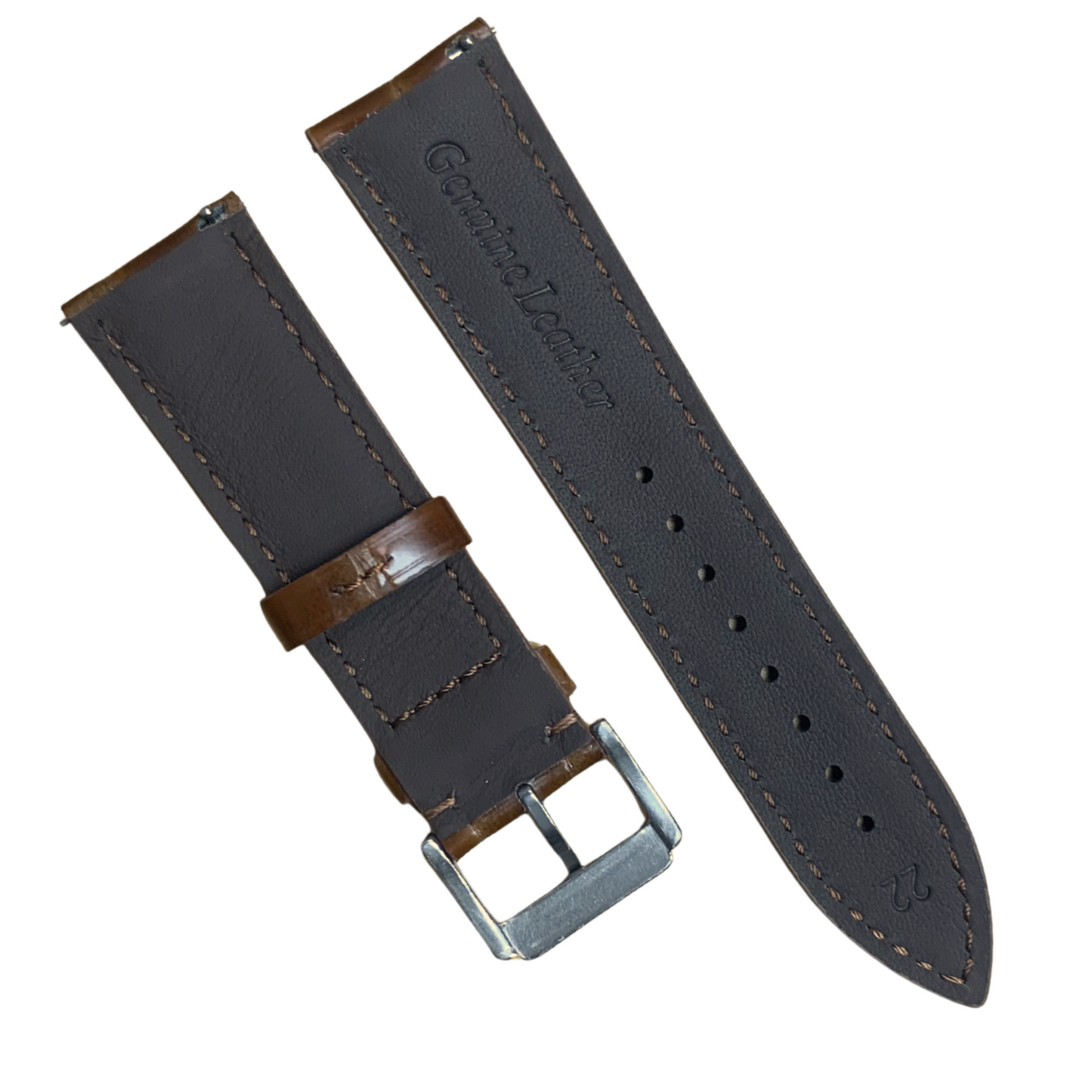 Genuine Leather Watch Band L.Brown Alligator Grain with Steel Buckle -21mm width