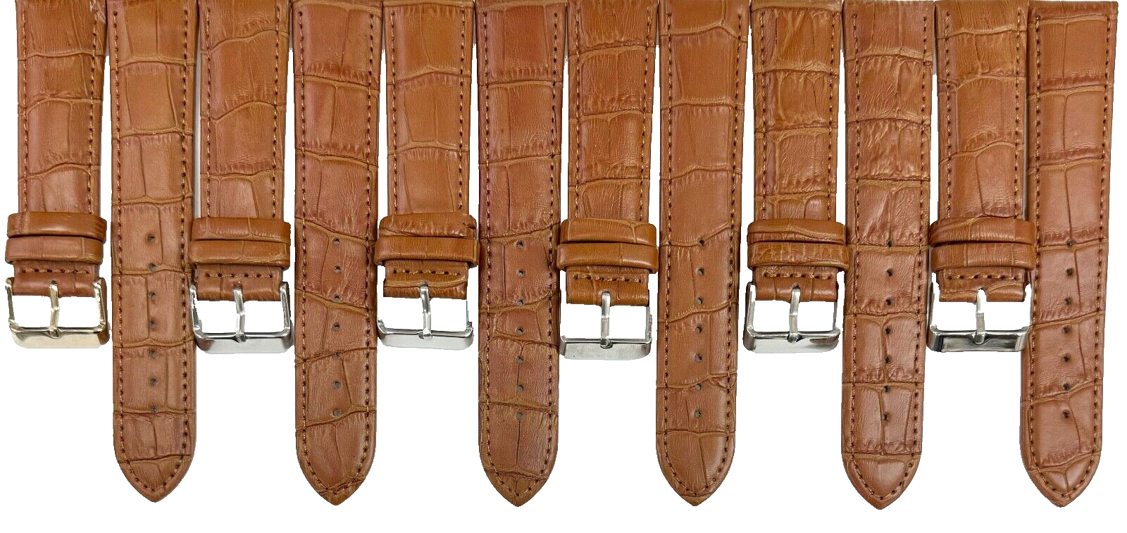 Lot of 6 Watch Bands Leather Alligator Grains L.Brown Padded 22mm XL