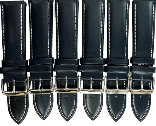 22MM, Lot of 6 UNIVERSAL WATCH BANDS Dark, Deep Blue  GENUINE LEATHER PADDED