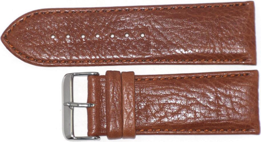 WATCH BAND L.BROWN GENUINE LEATHER 28MM PADDED,STITCHED, THICK ( HIGH QUALITY)