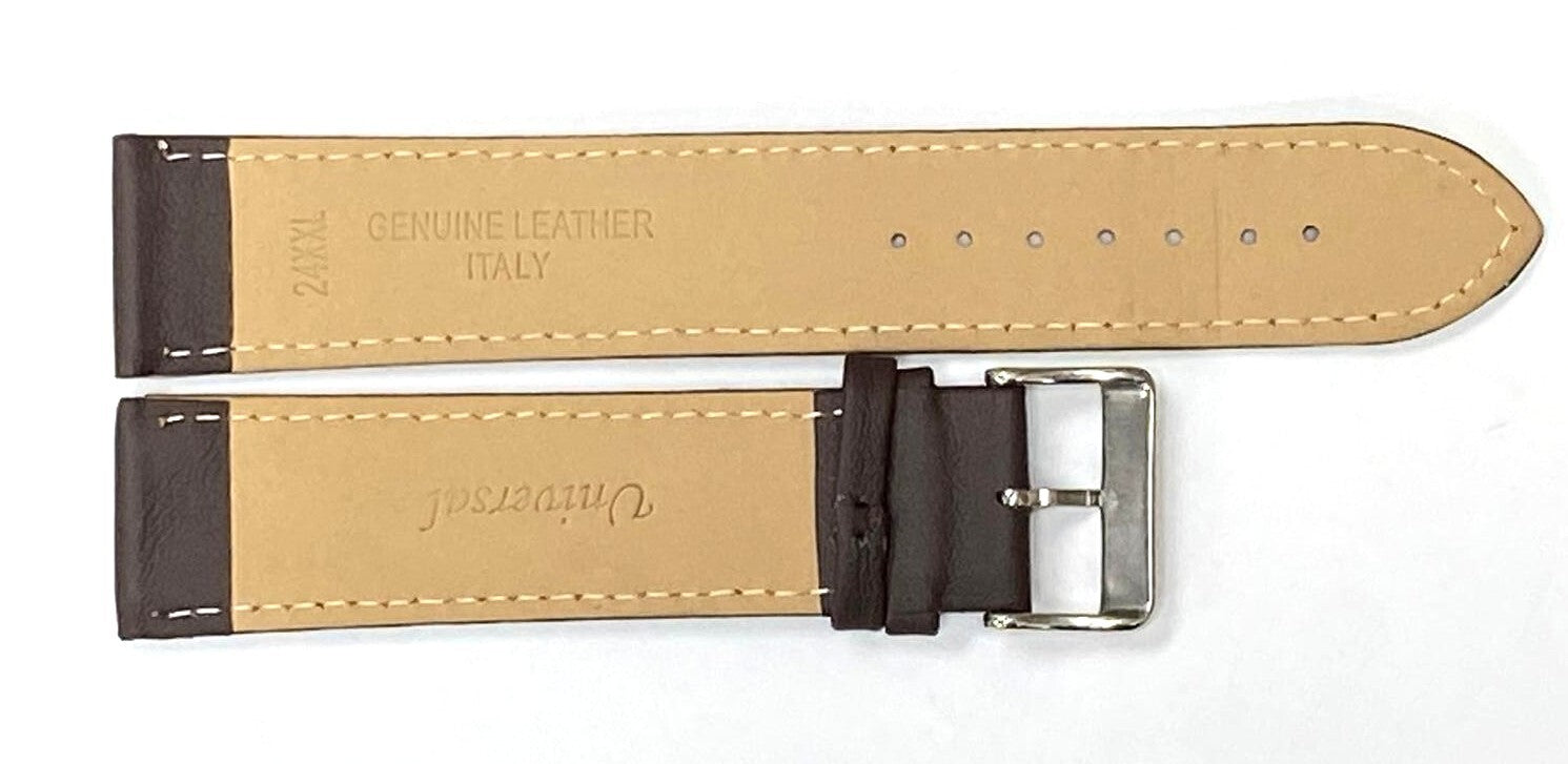 Watch Band Flat Genuine Leather Plain Brown 10,12,14,16,18,20,22 24mm XXL