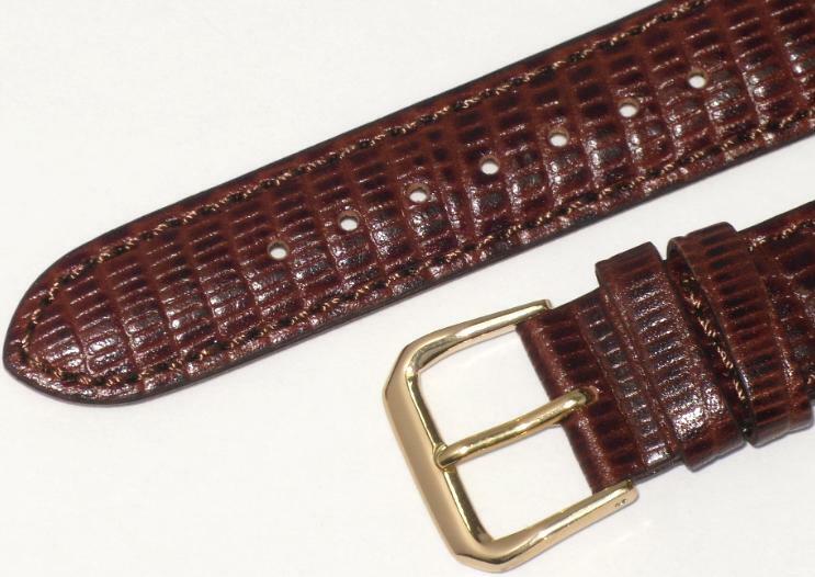 Quality WATCH BAND BROWN GENUINE LEATHER LIZARD GRAIN 16MM 