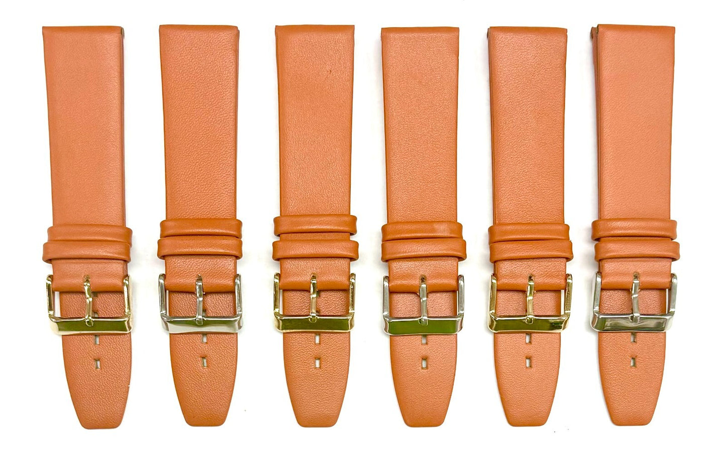 Lot of 6, 18-24mm Genuine Leather Plain Tan Color, Flat & Unstitched Watch Band