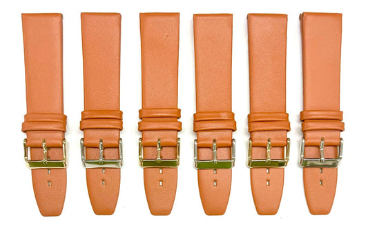 Lot of 6, 18-24mm Genuine Leather Plain Tan Color, Flat & Unstitched Watch Band