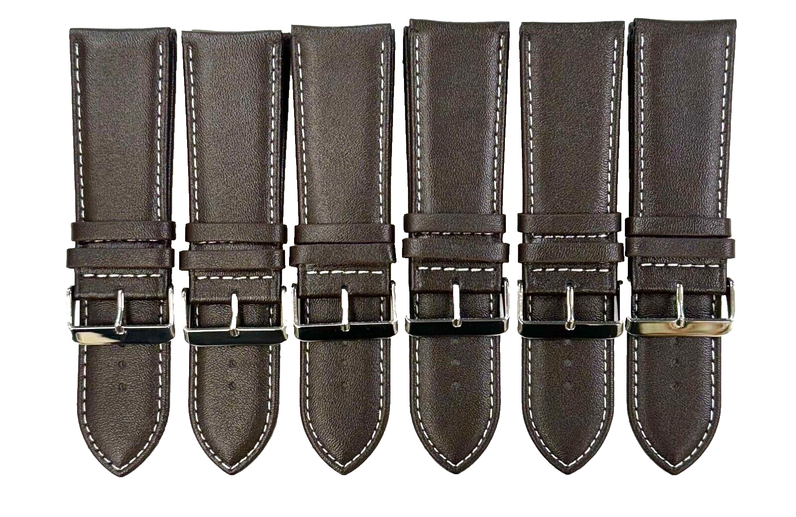 WATCH BAND D.BROWN GENUINE LEATHER 28MM PADDED, WHITE STITCHED (lot of 6 bands)