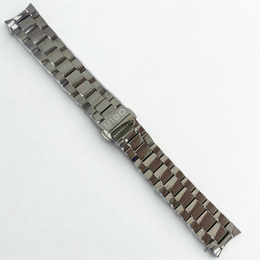 Silver Stainless Steel Watch Band - 20mm Bracelet w/ Curved End Links for Mido