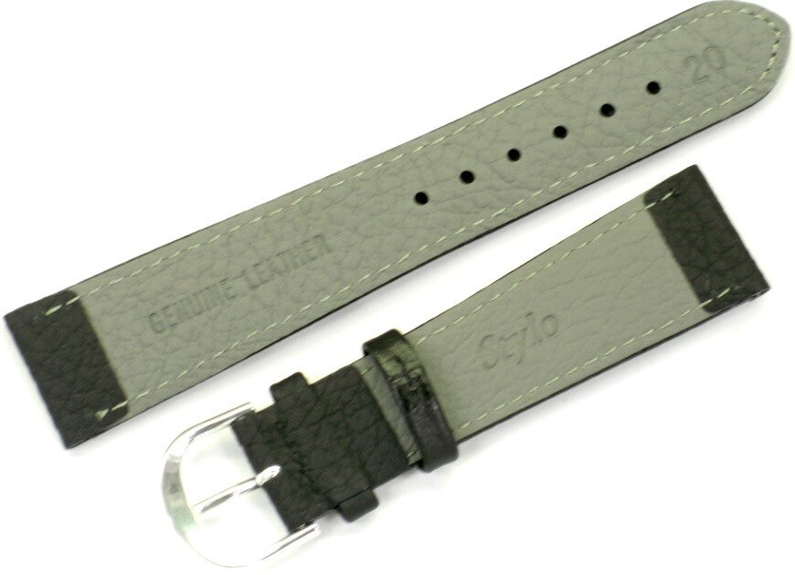 Watch Band Plain Black Genuine Leather Stitched Padded,  20MM High Quality
