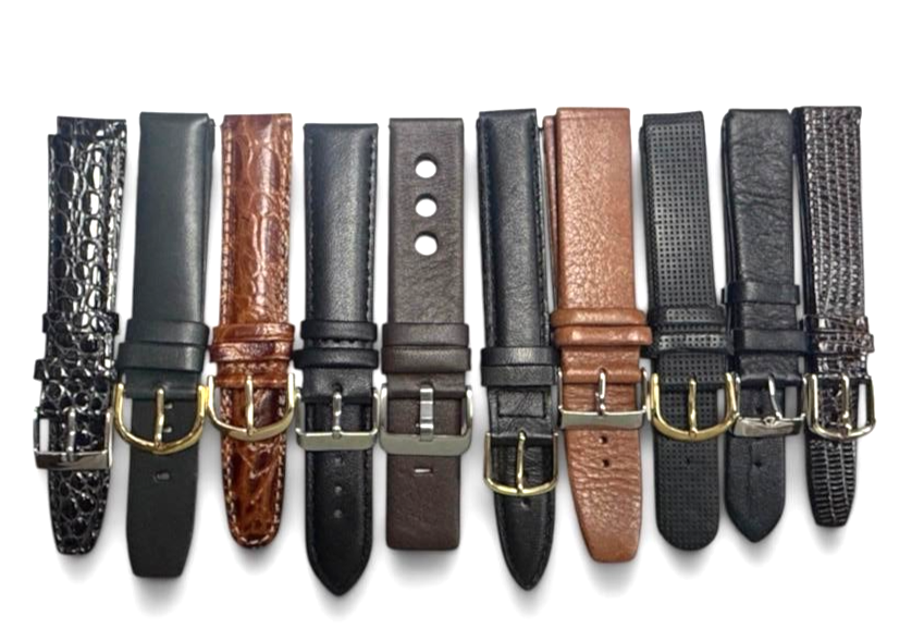 LOT OF 10 WATCH LEATHER BANDS MIX SIZE STYLE AND COLORS 16-22mm
