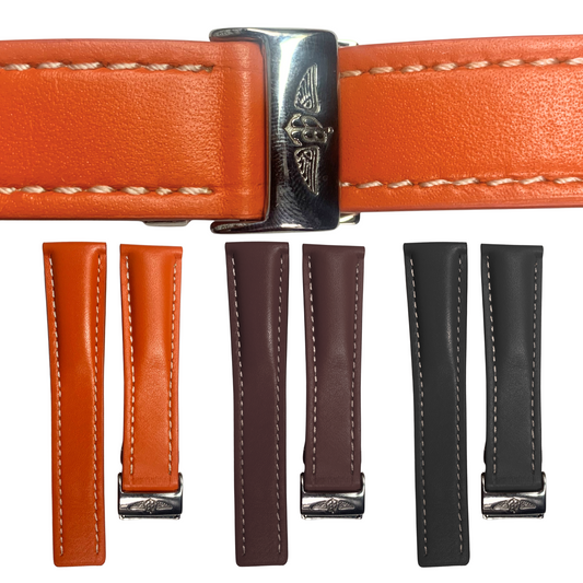 Breitling Leather Watch Band – Black, Brown & Orange | 22mm & 24mm