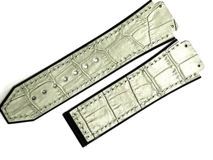 ALLIGATOR GRAIN LEATHER RUBBER WATCH BAND FOR HUBLOT WATCHES OF SIZE 19X22MM