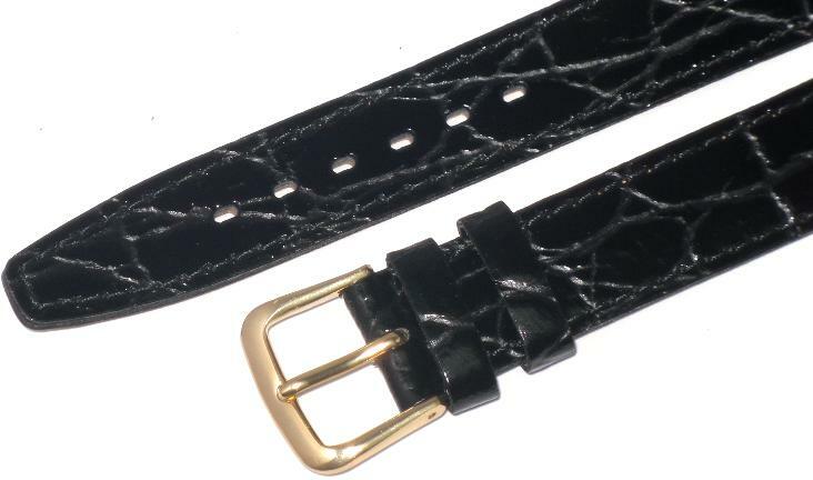 Watch Band Black Genuine Leather Crocodile Grain Flat,Slim 8mm( A1 Quality)