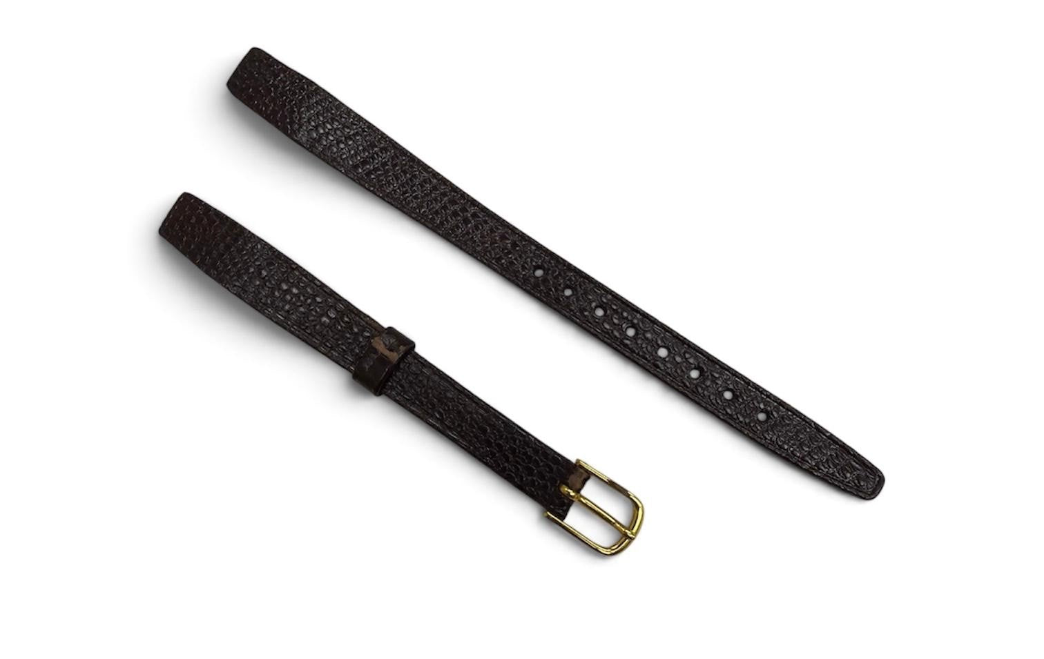 Hirsch Vintage Lizard Grain w Gold Tone Buckle Open End Watch Band 10mm Long