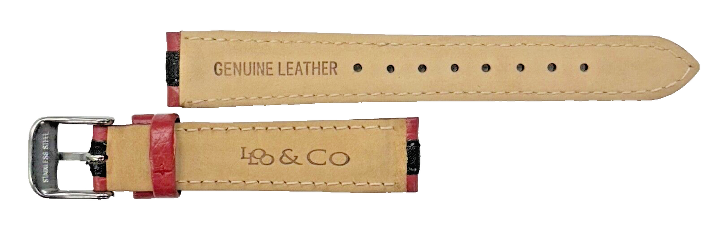 LO&CO Quality Watch Band 16mm Regular Red Genuine Leather  Stitched, Padded
