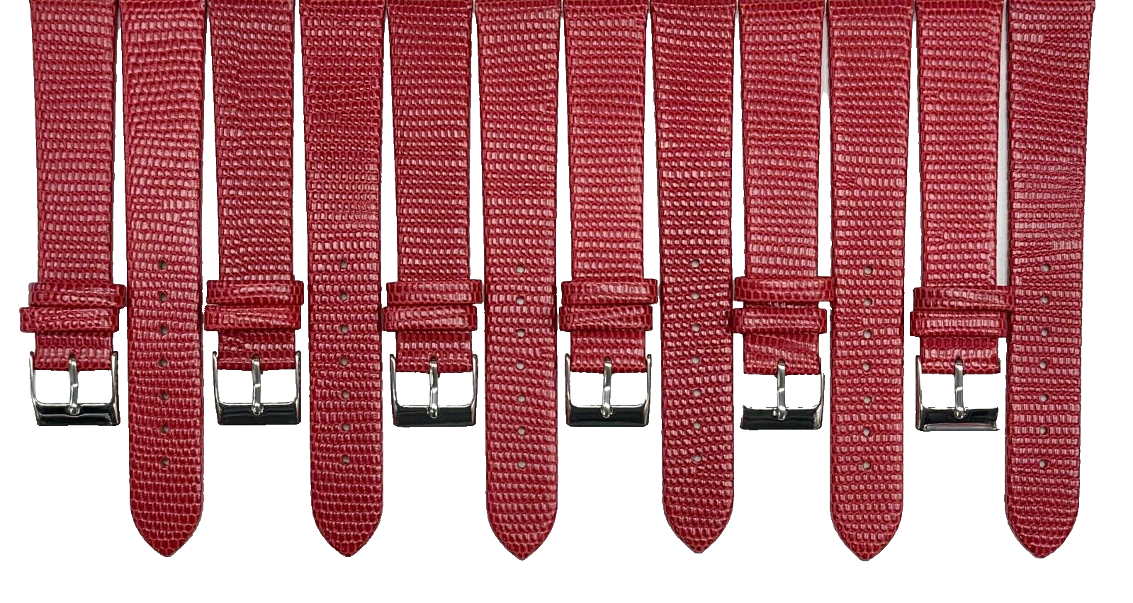 Lot of 6 Watch Band Genuine Leather RED Lizard Grain Flat 16MM