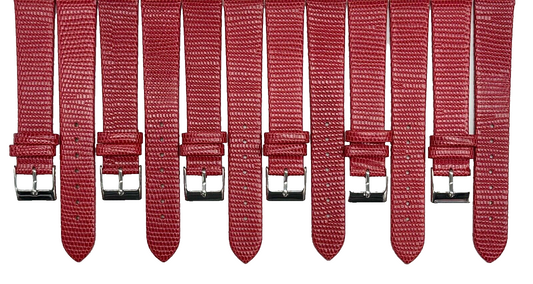 Lot of 6 Watch Band Genuine Leather RED Lizard Grain Flat 16MM