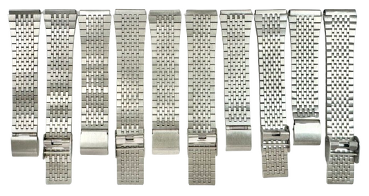 Lot of 5 bands, 18MM, Vintage Designed 2-Piece, Silver Color Metal Band