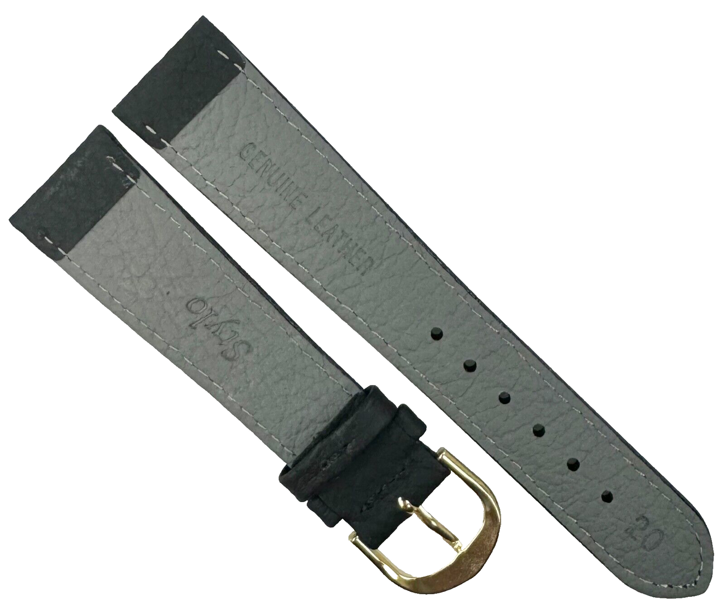 Genuine Leather lot of 6 Watch Bands 20mm Padded  Plain Grain Stitched in Black