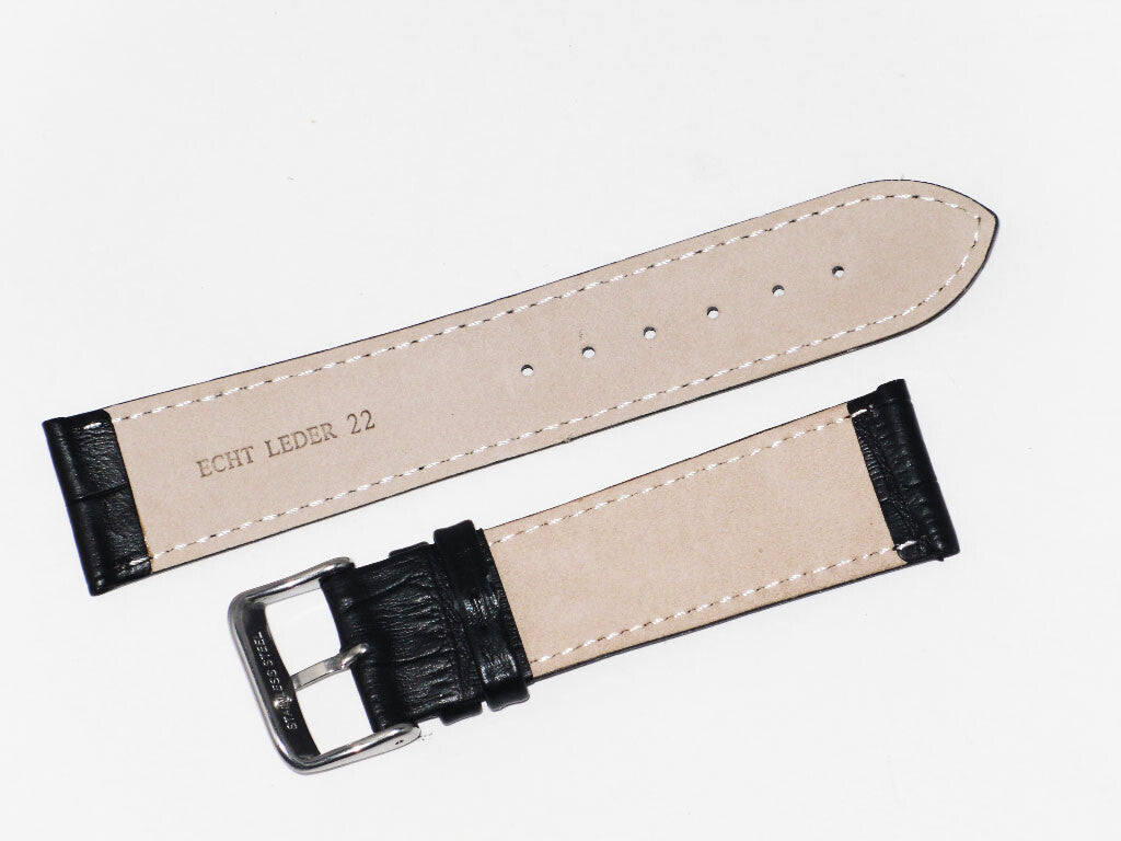Lot of 6Pcs.Watch Bands 14MM Genuine Leather Alligator Grain Black, High Quality
